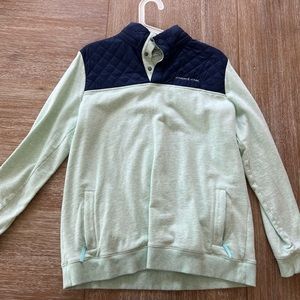 Mint green shep shirt with navy quilted shoulders